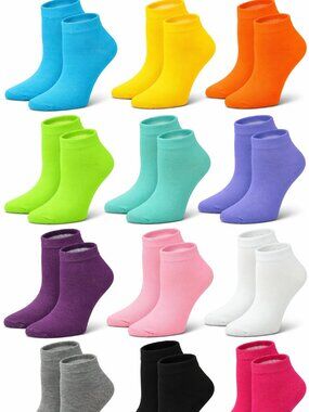 12 Pairs Women’s Ankle Socks Colorful Low Cut Breathable Lightweight Athletic